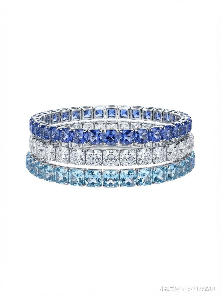 Blue sapphire and diamond gemstone bracelet in white gold